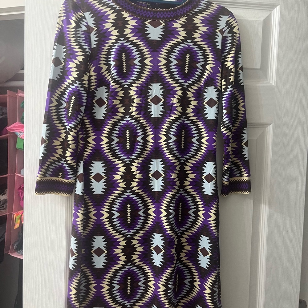 Tory Burch Purple and Brown Geometric Dress